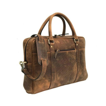 Men Genuine Leather Laptop Bag Brown